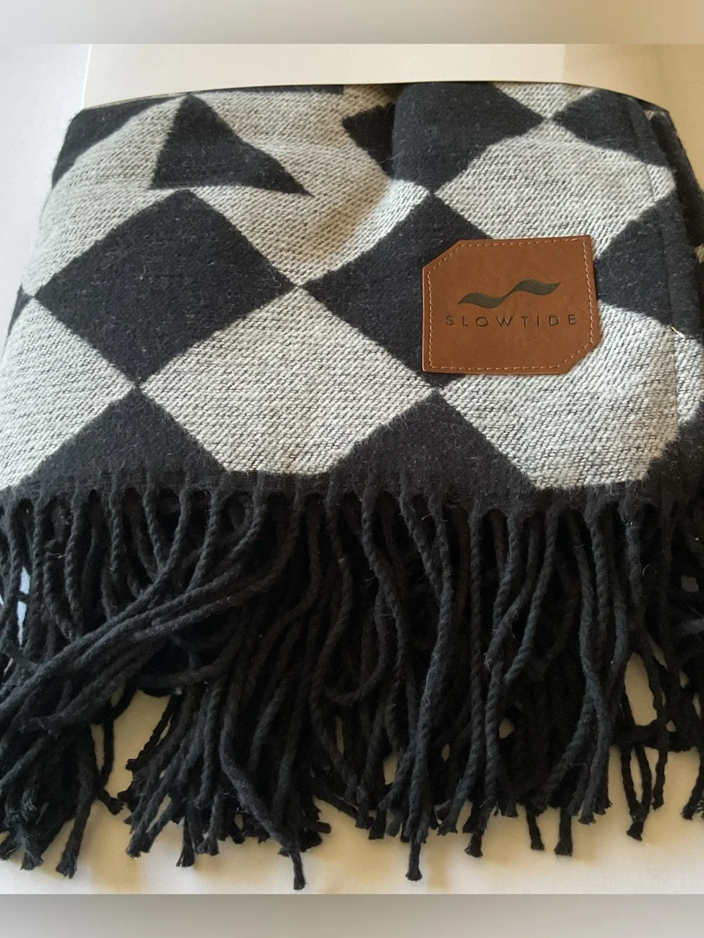 SLOWTIDE BRUSHED COTTON THROW BLANKET GATSBY SQUARE NEW MOON BLACK WHITE NWT